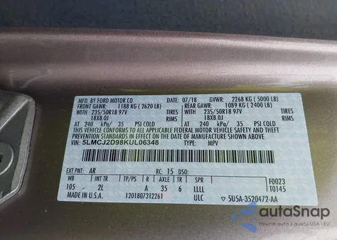 2019 Lincoln Mkc Select z USA, uszkodzony, nr VIN 5LMCJ2D98KUL06348